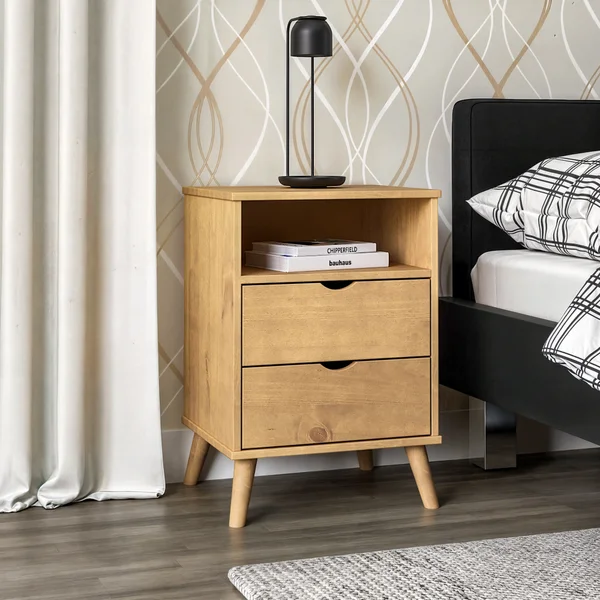 Mesa de Cabeceira 2 Gavetas com Pés Retrô