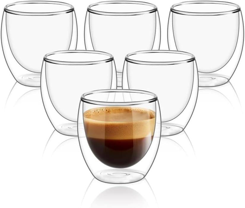 Conjunto 6 Xícaras de Vidro Duplo 80ml – Parede Dupla Isolada a Vácuo para Café Espresso